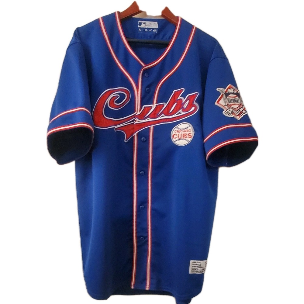 Genuine Merchandise MLB Chicago Cubs Jersey XL Blue Button Down Red Embroidered